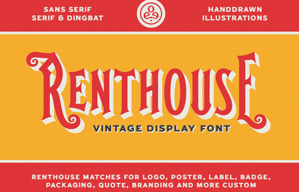 复古万圣节标签海报画册Logo标题品牌无衬线排版英文字体Renthouse – Vintage Display Font-第2494期-