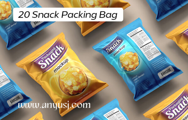 20款质感薯片零食真空食品密封透明塑料包装袋设计展示PSD样机 20 Snack Packing Bag-第2566期-