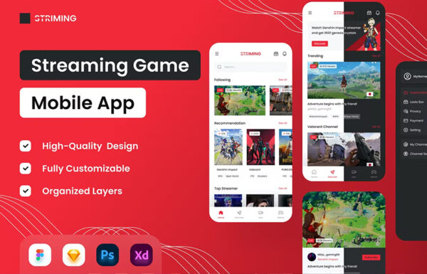 移动游戏流媒体APP应用界面UI设计布局排版设计包Streaming Game Mobile App – UI Design
