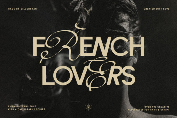 复古优雅酸性逆反差粗体大写Logo手写不同字形组合标题英文字体French Lovers – Sans & Script Font Duo-第2585期-