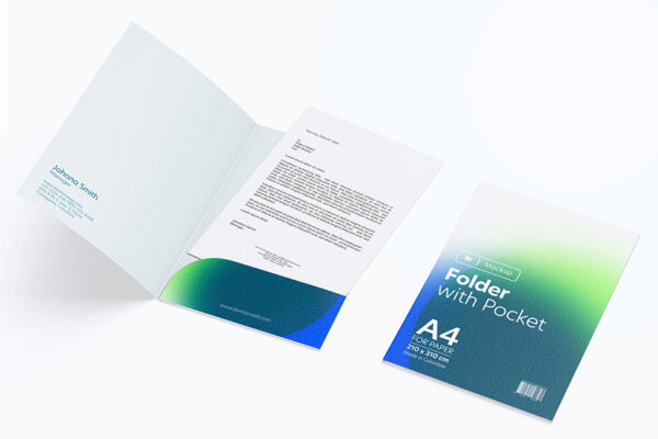 12款A4纸质口袋折页档案夹文件夹PSD样机 Folder With Pocket Mockup-第2705期-