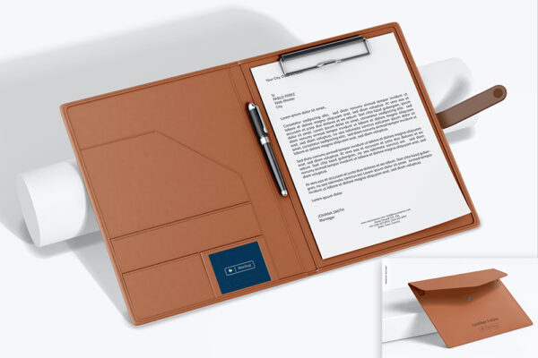 18款质感皮革活页文件夹档案夹文件袋PSD样机Leather Folder Mockup-第2705期-