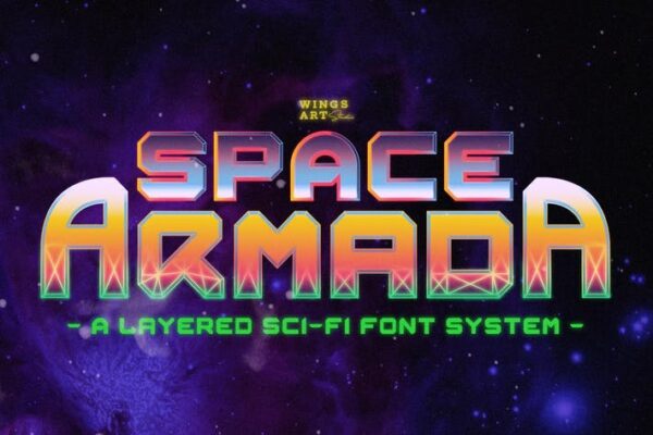复古赛博朋克机能科幻未来电竞游戏海报标题logo排版英文字体Space Armada – A Retro Future Font-第2599期-