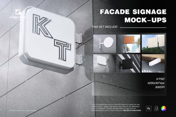 6款街头专卖店灯箱店招led灯牌logo设计贴图ps样机素材展示效果 Facade Signages Mock-Ups Vol.1