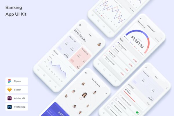 银行管理 App UI Kit (FIG,PSD,SKETCH,XD)