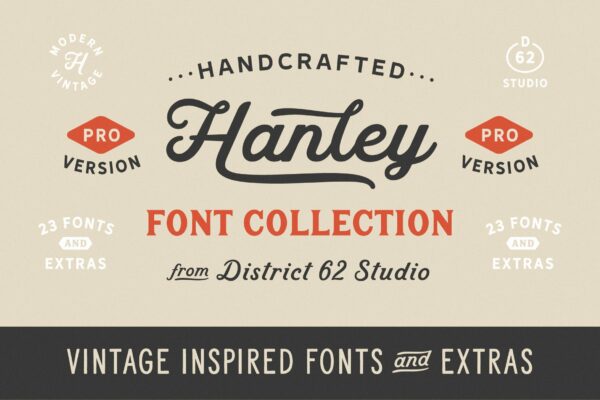 23款美式复古杂志海报广告Logo标题英文排版字体家族Hanley Pro Font Collection-第2576期-