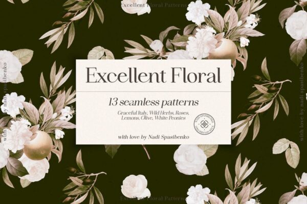 复古宫廷手绘花卉树叶无缝图案PNG设计素材Excellent Floral Vintage Patterns-第2579期-