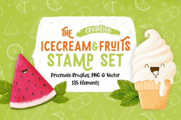 创意冰淇淋和水果图案Procreate笔刷素材 (brushset,ai,eps)