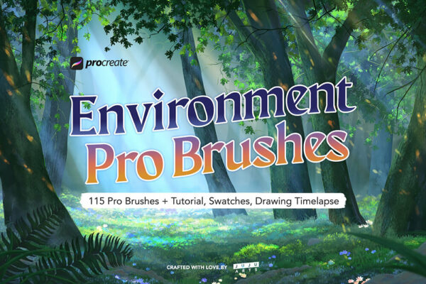 完整的大自然环境闪电云雾流星烟花树叶水滴雨水极光Procreate笔刷集合 Complete Environment Pro Brushes