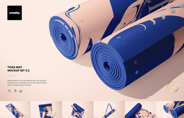 防滑运动健身瑜伽垫地垫logo印花图案设计贴图展示效果ps样机素材 Yoga Mat Mockup Set v.2