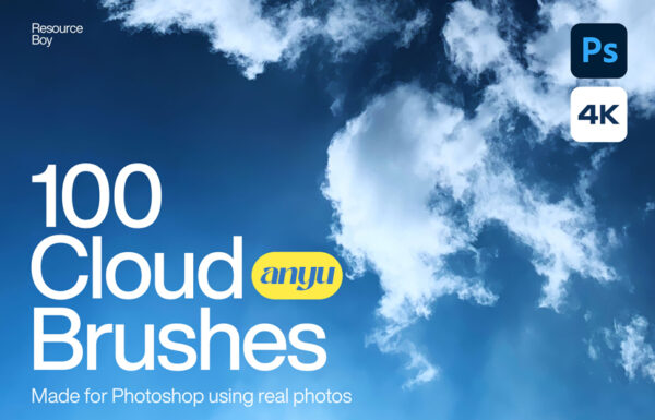 可商用100款真实云朵云层蓝天白云多云天空云彩PS笔刷合集100 Cloud Photoshop Brushes-第2622期-