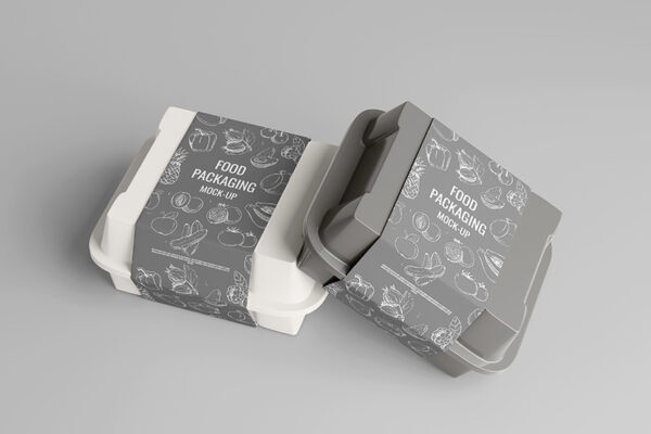 简约汉堡食品包装盒标签贴纸设计展示贴图psd样机模版 Food Container Mockup