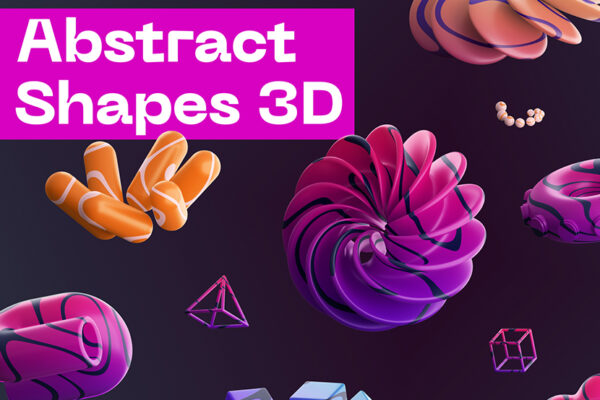 64款质感3D炫彩抽象不规则立体几何艺术图形模型设计包Abstract Shapes 3D