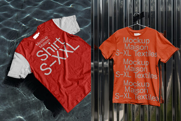 4款高级感极简水面悬挂玻璃T恤短袖印花设计展示PSD样机T-Shirt  Mockup-第2701期-