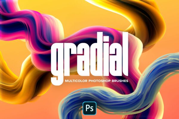 活力流体油漆涂料抽象艺术绘画不规则混合3D立体Ps笔刷样式套件Gradial Multicolor Brushes for Photoshop-第2832期-