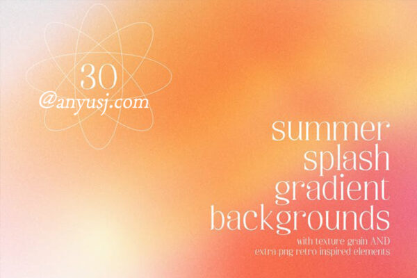 夏季户外暖色樱桃桃红迷人渐变弥散光噪点质感海报设计背景包Summer Splash Gradient Backgrounds