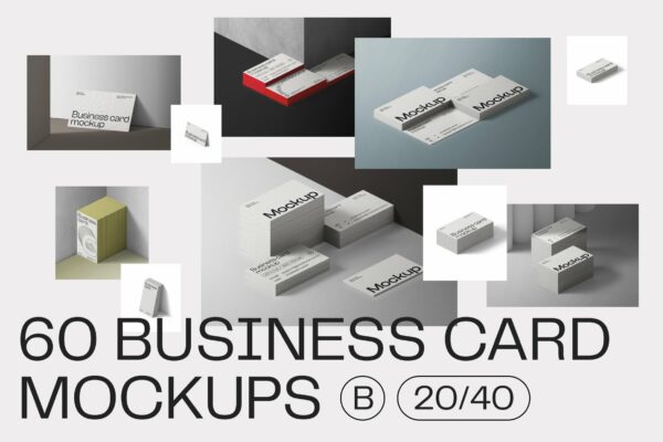 60款高级现代极简冷淡名片卡片品牌VI设计展示Ps贴图样机套件60 Business card mockups-第2740期-