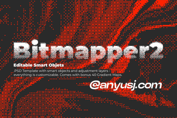 半调位图复古像素游戏老式屏幕图像文本Logo特效PS样机Bitmapper2 – PSD Template-第2826期-