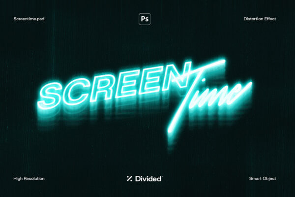 复古霓虹发光3D立体屏幕PS字体logo徽标特效样机Screentime Monitor Text Effect-第2810期-
