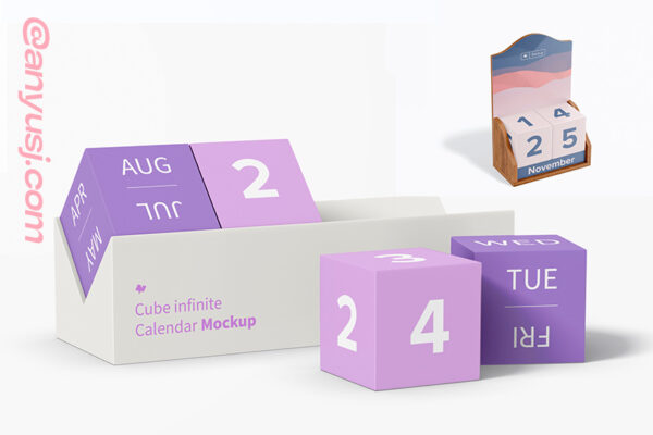12款质感创意魔方方块无限日历台历日历翻页PSD样机Cube Infinite Calendar Mockup-第2775期-