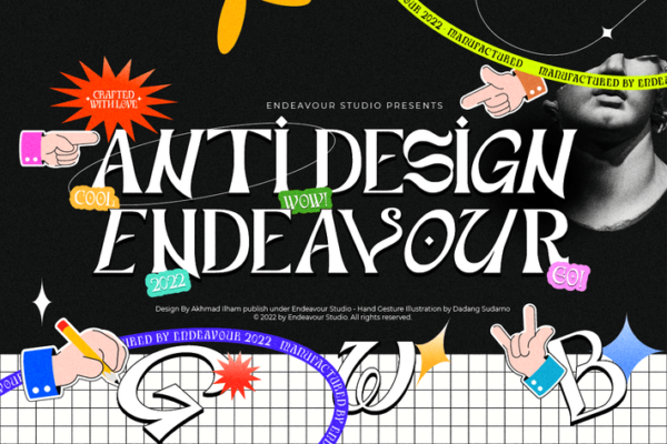 反设计新潮不规则艺术时尚品牌Logo海报杂志英文衬线字体Anti Design Endeavour Display-第2863期-