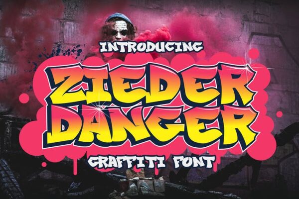 涂鸦嘻哈复古印刷大胆手写海报标题排版Logo徽标字体Zieder Danger – awesome Graffiti Font-第2802期-