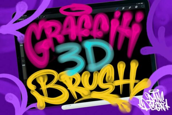 3D立体涂鸦轮廓特效procreate绘画笔刷Graffiti 3D Procreate Brush-第2745期-