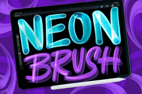 夜光霓虹涂鸦轮廓特效procreate绘画笔刷Neon Light Brush Procreate-第2745期-