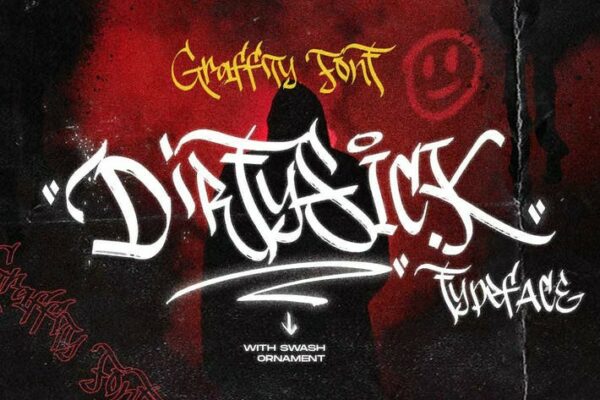 涂鸦嘻哈复古印刷大胆手写海报标题排版Logo徽标字体DirtySick  Graffiti Font Logotype-第2802期-