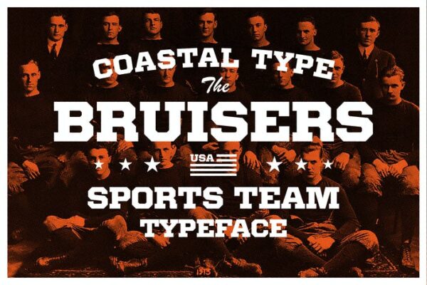 复古重型传统硬汉体育运动严肃平板海报标题logo装饰排版衬线字体Bruisers-第2863期-