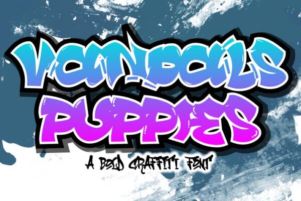 涂鸦嘻哈复古印刷大胆手写海报标题排版Logo徽标字体Vandals Puppies – Thick Graffiti Font-第2802期-