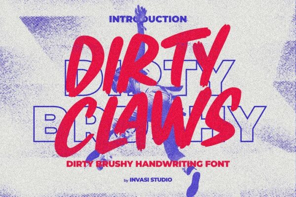 涂鸦嘻哈复古印刷大胆手写海报标题排版Logo徽标字体Dirty Claws – Brushy Display Font-第2802期-