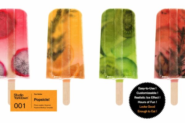 高质量冰淇淋冰棒冷饮品牌包装设计样机模板 Popsicle! Ice Pop Mockup Template