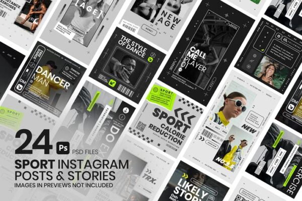 现代时尚活力运动赛博机能体育赛事INS海报电商详情自媒体推文品牌推广排版设计包Sport Instagram Pack-第2743期-