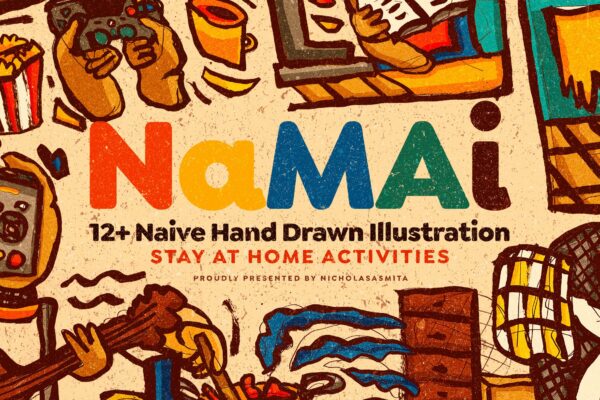 复古怪异居家隔离生活日常抽象插画素材合辑 Namai 12+ Hand Drawn Illustrations