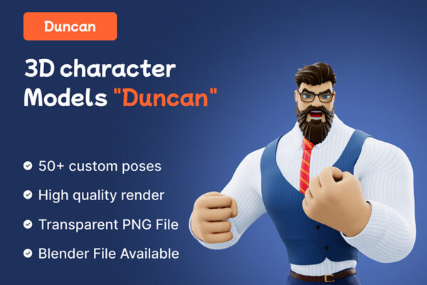 50多款3D人物商务企业工作角色UI场景平面插画设计源文件设计包Duncan – 3D Character Models