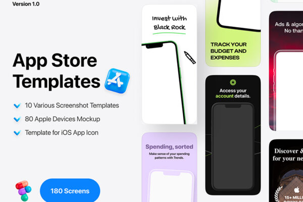 180款App Store应用UI屏幕截图程序设计展示模板套件App Store Templates