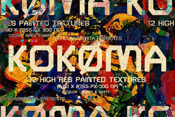 12张高分辨率彩绘背景纹理油漆自然裂纹素材 Kokoma 12 High Res Painted Textures