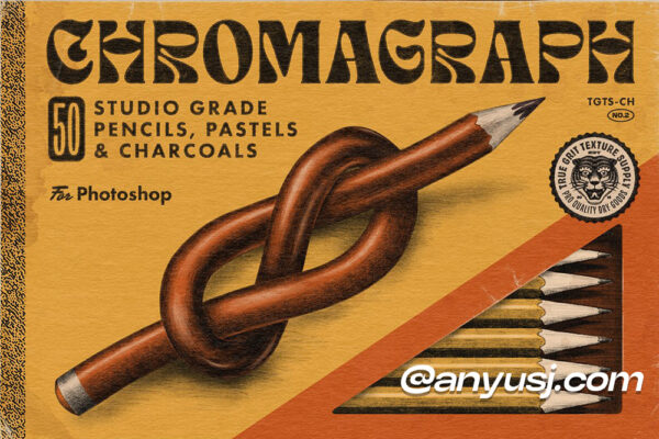 高质量做旧艺术漫画铅笔素描炭笔粉彩笔刷套装Chromagraph Pencils for Photoshop/Procreate