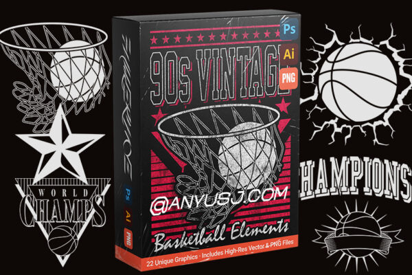 22款复古90年代篮球运动矢量T恤印花图形logo插画设计包90S VINTAGE by Fullermoe-第2845期-