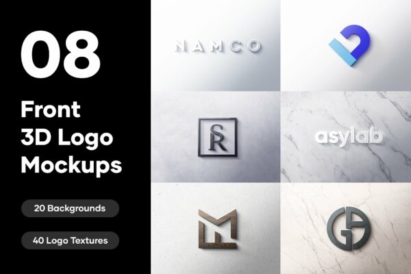40种不同纹理logo标题徽标设计展示贴图效果psd样机模板素材 8 Front 3D Logo Mockups-第2899期-