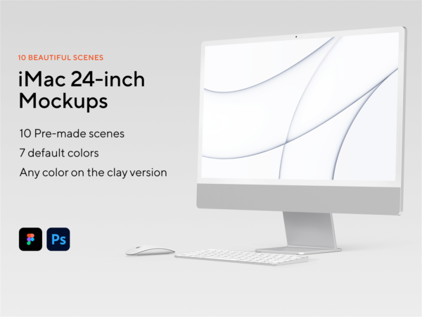 10套高质量苹果IMac 24英寸显示器台式电脑一体机UI界面展示样机iMac 24-inch Mockups-第2940期-