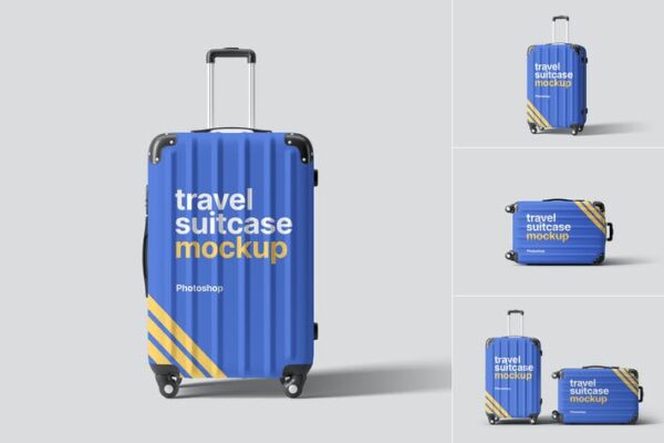 4款旅行箱手推箱轮滑箱设计展示样机Travel Suitcase Mockups