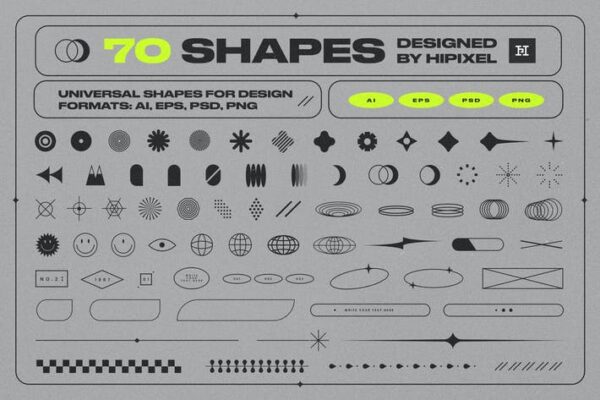 70款赛博机能酸性笑脸抽象几何符号logo徽标图形AI矢量设计包Universal Shapes for Designers