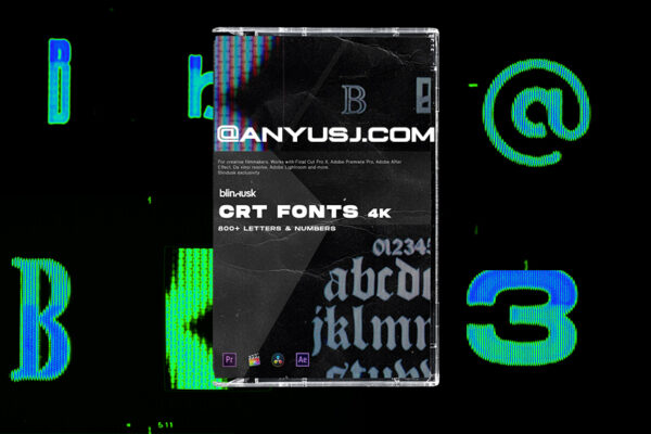 800+复古信号故障CRT效果字母标点符号数字视频设计素材包 Blindusk – CRT Fonts 4K-第2908期-