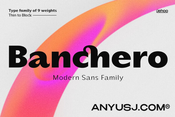 9款现代极简几何逆反差复古海报画册logo排版品牌西文无衬线字体家族Banchero – Modern Sans Family-第3039期-