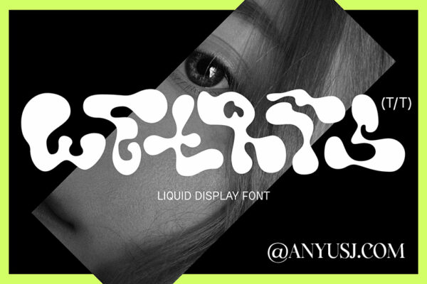 复古90年代趣味逆反差流动液体logo海报画册排版抽象装饰字体Liquid Type Wetris Display Font-第3013期-