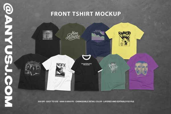 9款逼真高品质半袖T恤印花图案设计样机素材 9 Realistic Front T-shirt Mockup -第1025期-