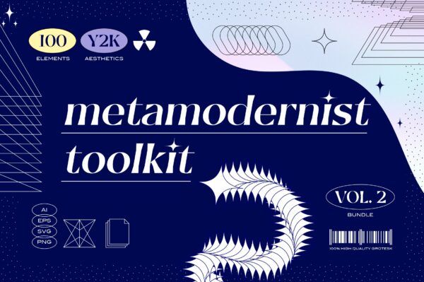100款复古未来时尚野蛮主义Y2K图标酸性图形logo徽标海报排版AI源文件Metamodernist Toolkit – Abstract Shapes (Vol. 2)-第2972期-