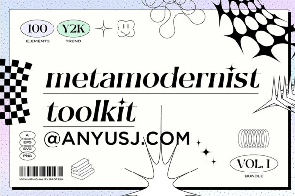 100款潮流复古Y2K酸性艺术抽象几何图形插画图案ai设计素材源文件Metamodernist Toolkit – Vol. 1-第2960期-